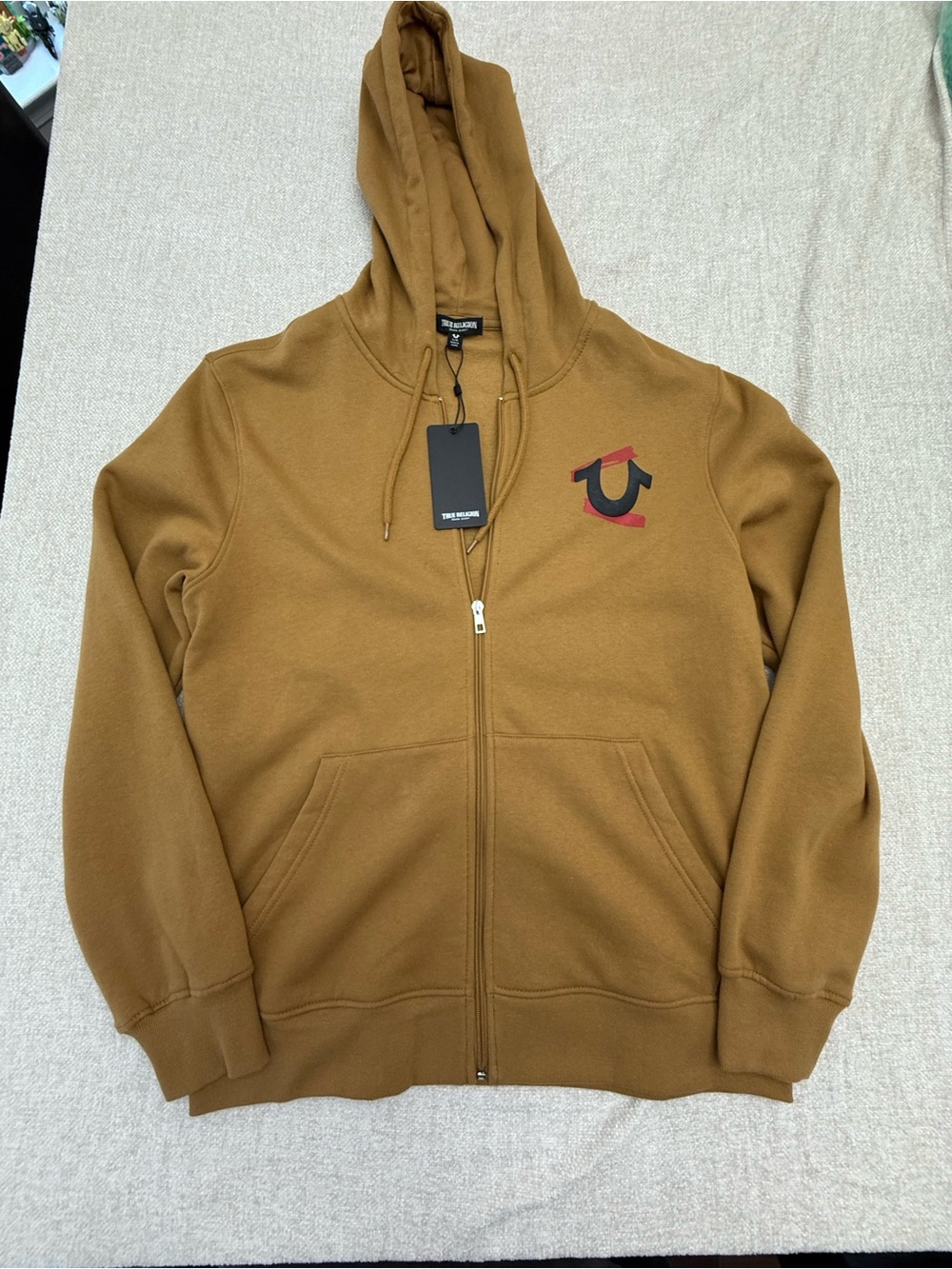 True Religion Mustard Brown Zip Hoodie with Logo Tag